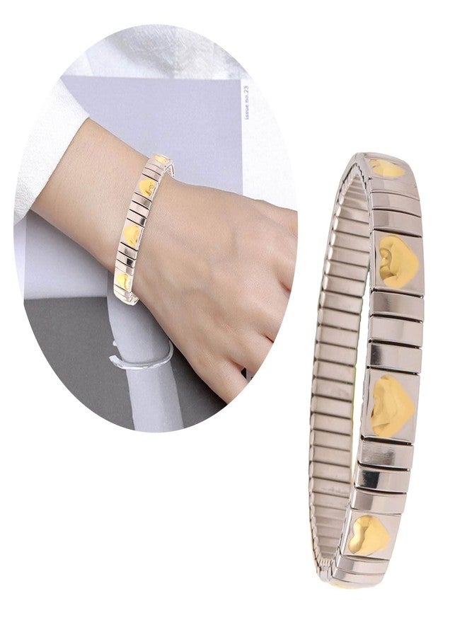 Haoyull Elastic Bracelet Jewelry Stainless Steel Stretch Bracelet for Women, Flexible Wide Wristband Bangle Bracelets Decorated Golden Pattern - Image 2